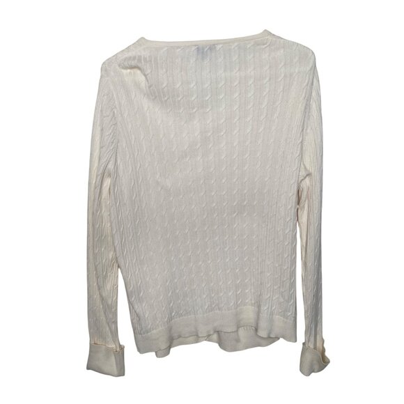 Talbots Pima Cotton‎ Cable Knit Cardigan Sweater Womens XL Ivory - Picture 3 of 9